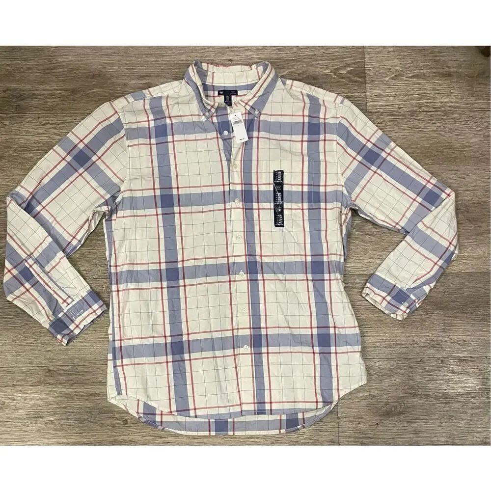Gap Men’s XXL Slim Fit White and Blue Striped Dress Casual Button Down New